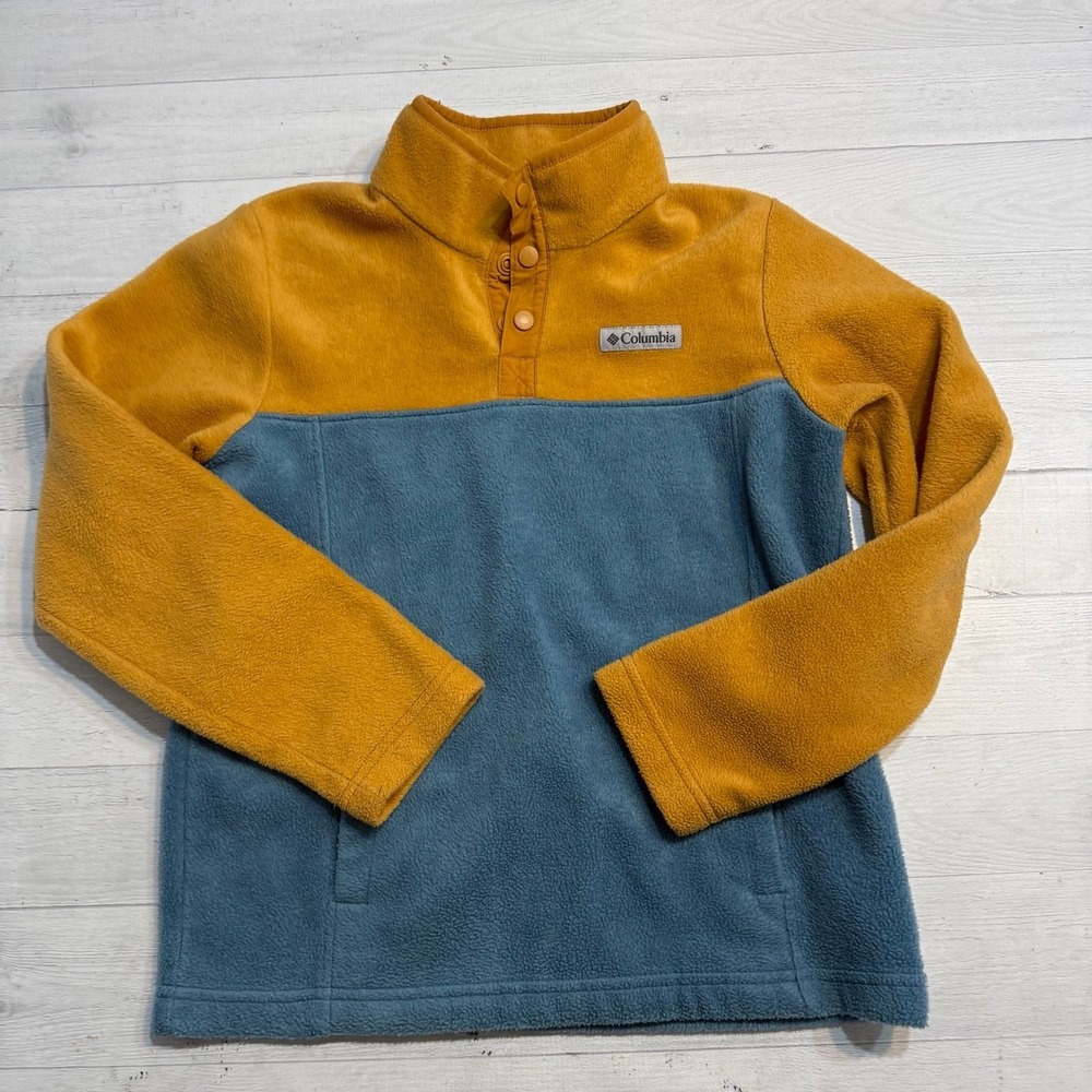 Columbia kids fleece pullover yellow gold blue youth medium 10/12